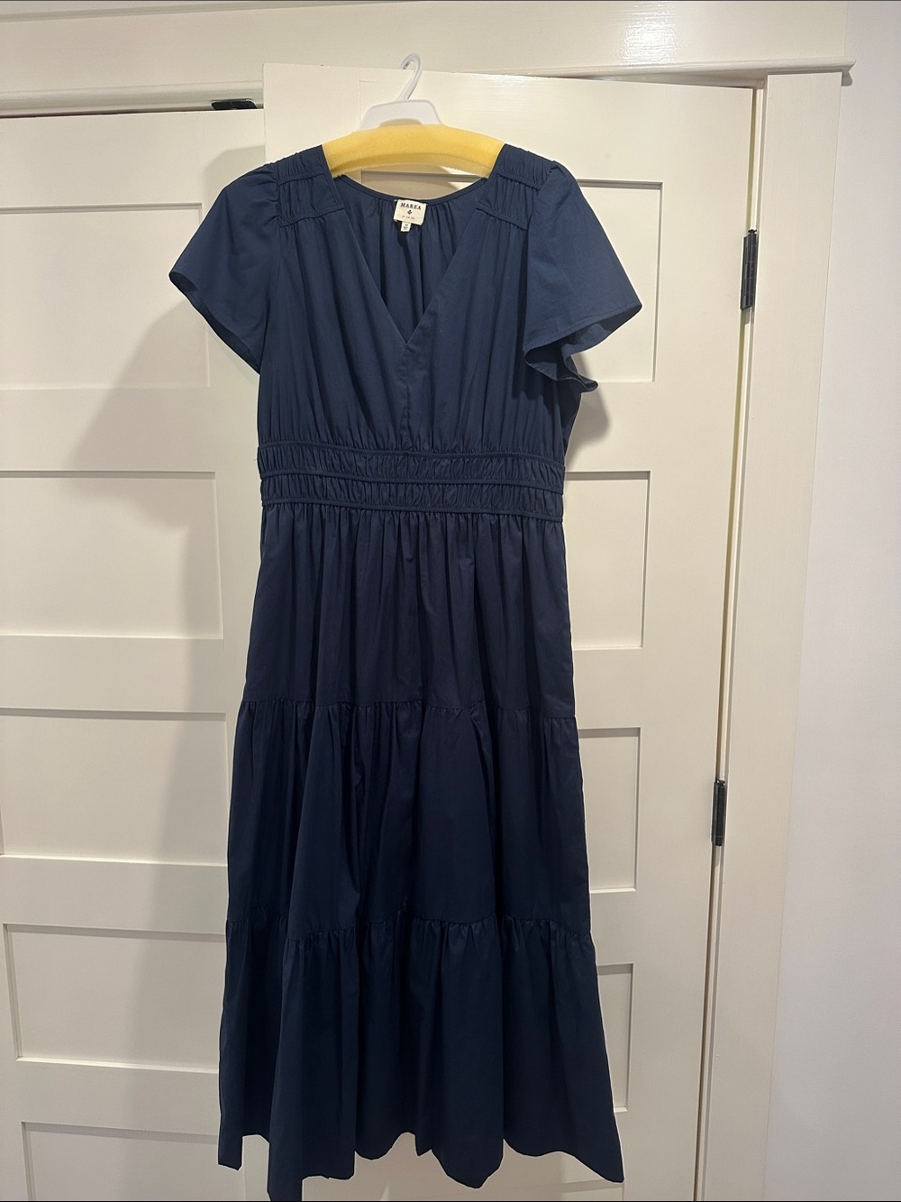 Marea Navy Tiered V-Neck Maxi Dress with Smocked Waist